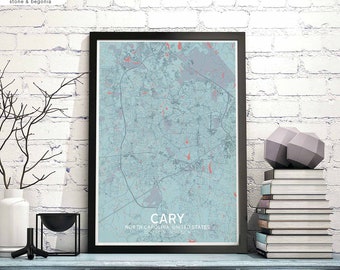 CARY North Carolina USA map poster black white Hometown City Print Modern Home Decor Office Decoration Wall Art Dorm Bedroom Gift