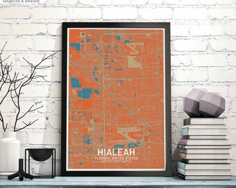 HIALEAH Florida usa map poster black white Hometown City Print Modern Home Decor Office Decoration Wall Art Dorm Bedroom Gift