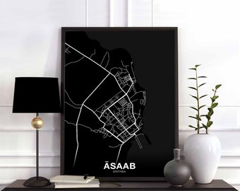 ASAAB Eritrea map poster black white Hometown City Print Modern Home Decor Office Decoration Wall Art Dorm Bedroom Gift