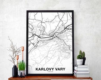 KARLOVY VARY Czechia map poster black white  Hometown City Print Modern Home Decor Office Decoration Wall Art Dorm Bedroom Gift