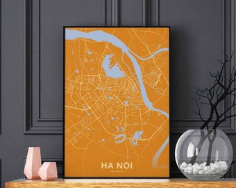 HA NOI HANOI Vietnam map poster color Hometown City Print Modern Home Decor Office Decoration Wall Art Dorm Bedroom Gift