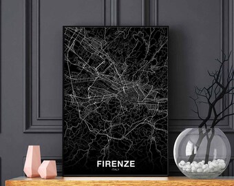 FIRENZE Italy map poster black white Hometown City Print Modern Home Decor Office Decoration Wall Art Dorm Bedroom Gift