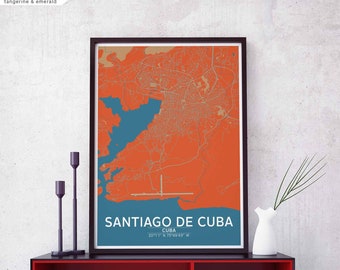 SANTIAGO DE CUBA Cuba map poster black white Hometown City Print Modern Home Decor Office Decoration Wall Art Dorm Bedroom Gift