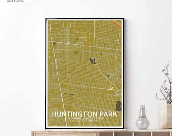 HUNTINGTON PARK California usa map poster black white Hometown City Print Modern Home Decor Office Decoration Wall Art Dorm Bedroom Gift