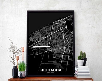 RIOHACHA Colombia map poster black white Hometown City Print Modern Home Decor Office Decoration Wall Art Dorm Bedroom Gift