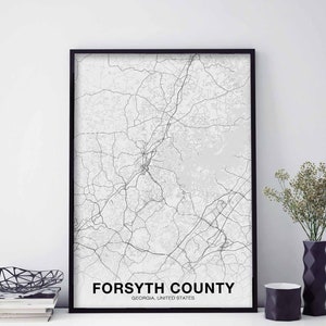 FORSYTH COUNTY Georgia GA usa carte affiche noir blanc ville natale ville impression moderne décoration maison bureau décoration mur art dortoir chambre cadeau