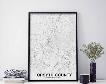 FORSYTH COUNTY Georgia GA usa map poster black white Hometown City Print Modern Home Decor Office Decoration Wall Art Dorm Bedroom Gift