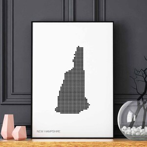 NEW HAMPSHIRE US State Landkarte mit minimalen Punkten schwarz weiß Wanddekor Design moderne skandinavische skandinavische Einweihungsparty