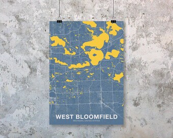 WEST BLOOMFIELD Michigan MI usa poster color Hometown City Print Modern Home Decor Office Decoration Wall Art Dorm Bedroom Gift