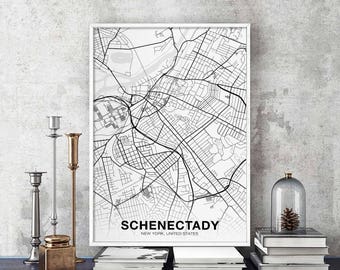 SCHENECTADY New York NY USA map poster black white Hometown City Print Modern Home Decor Office Decoration Wall Art Dorm Bedroom Gift