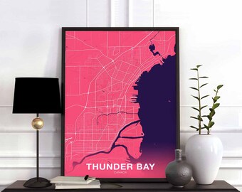 THUNDER BAY Canada map poster color Hometown City Print Modern Home Decor Office Decoration Wall Art Dorm Bedroom Gift