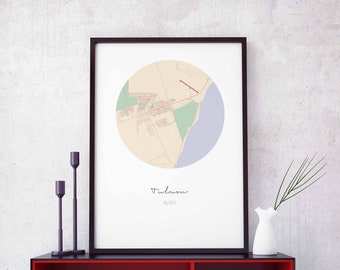 TULUM Mexico map poster wall decor design modern minimal nordic travel bedroom home art vintage retro dorm nursery housewarming