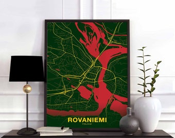 ROVANIEMI Finland map poster color Hometown City Print Modern Home Decor Office Decoration Wall Art Dorm Bedroom Gift