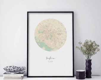 SOFIA Bulgaria map poster wall decor design modern minimal nordic travel bedroom home art vintage retro dorm nursery housewarming