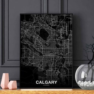CALGARY Canada carte affiche noir blanc ville natale ville impression moderne décor à la maison bureau décoration mur art dortoir chambre cadeau