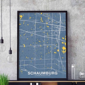 SCHAUMBURG Illinois IL USA mappa poster colore Città natale Stampa moderna Decorazione per la casa Decorazione per ufficio Arte murale Dormitorio Camera da letto Regalo