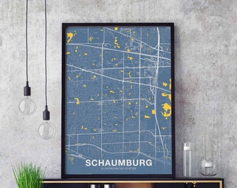 SCHAUMBURG Illinois IL USA map poster color Hometown City Print Modern Home Decor Office Decoration Wall Art Dorm Bedroom Gift