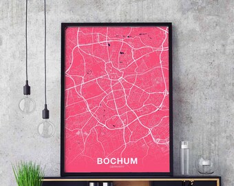 BOCHUM Germany map poster color Hometown City Print Modern Home Decor Office Decoration Wall Art Dorm Bedroom Gift