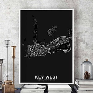 KEY WEST Florida Amerikaanse kaart poster zwart wit Woonplaats Stad Print Modern Home Decor Kantoor Decoratie Wall Art Slaapzaal slaapkamer cadeau