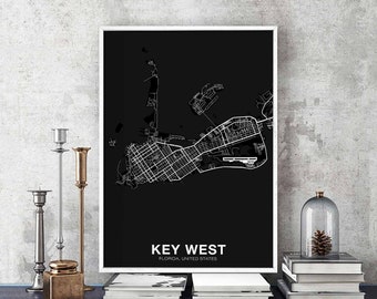 KEY WEST Florida US map poster black white Hometown City Print Modern Home Decor Office Decoration Wall Art Dorm Bedroom Gift