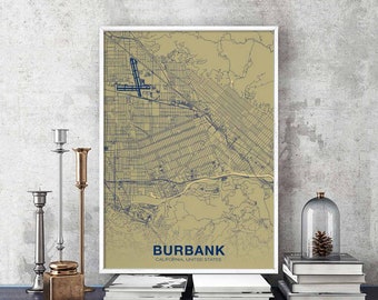 BURBANK California CA USA poster color Hometown City Print Modern Home Decor Office Decoration Wall Art Dorm Bedroom Gift