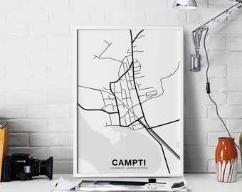 CAMPTI Louisiana LO US map poster black white  Hometown City Print Modern Home Decor Office Decoration Wall Art Dorm Bedroom Gift