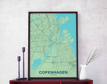 COPENHAGEN Denmark poster color Hometown City Print Modern Home Decor Office Decoration Wall Art Dorm Bedroom Gift