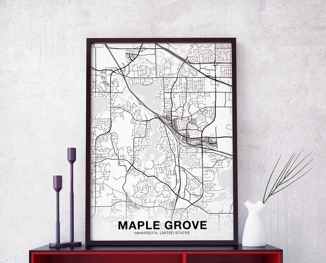 MAPLE GROVE Minnesota MN Usa Map Poster Black White Hometown City Print ...