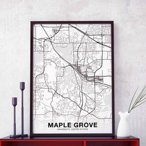 MAPLE GROVE Minnesota MN usa Karte Poster schwarz weiß Hometown City Print Modernes Wohndekor Büro Dekoration Wand Kunst Wohnheim Schlafzimmer Geschenk