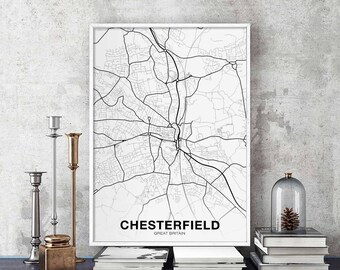 CHESTERFIELD Great Britain UK map poster black white Hometown City Print Modern Home Decor Office Decoration Wall Art Dorm Bedroom Gift