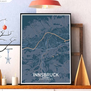 INNSBRUCK Autriche carte affiche noir blanc ville natale ville impression moderne décor à la maison bureau décoration mur art dortoir chambre cadeau