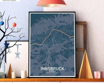 INNSBRUCK Austria map poster black white Hometown City Print Modern Home Decor Office Decoration Wall Art Dorm Bedroom Gift