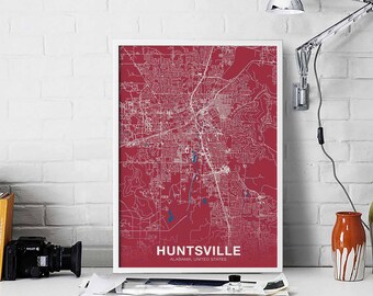 HUNTSVILLE Alabama AL USA poster color Hometown City Print Modern Home Decor Office Decoration Wall Art Dorm Bedroom Gift