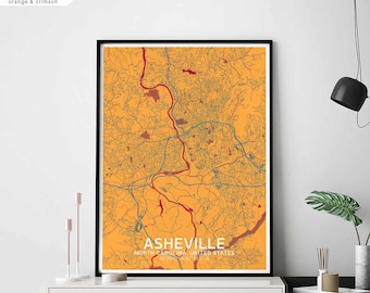 ASHEVILLE North Carolina USA map poster black white Hometown City Print Modern Home Decor Office Decoration Wall Art Dorm Bedroom Gift