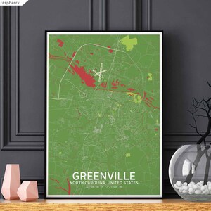 GREENVILLE North Carolina USA Karte Plakat schwarz weiß Wand Dekor Design modern skandinavisch minimalistisch nordisch Einweihungsparty Reise Schlafzimmer