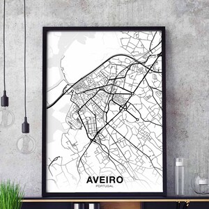 AVEIRO Portugal carte affiche noir blanc ville natale ville impression moderne décor à la maison bureau décoration mur art dortoir chambre cadeau