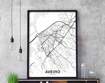 AVEIRO Portugal map poster black white Hometown City Print Modern Home Decor Office Decoration Wall Art Dorm Bedroom Gift