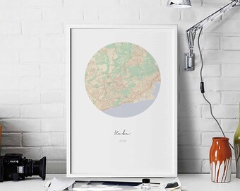 KOBE Japan map poster wall decor design modern minimal nordic travel bedroom home art vintage retro dorm nursery housewarming