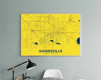 GAINESVILLE Florida FL USA map poster color Hometown City Print Modern Home Decor Office Decoration Wall Art Dorm Bedroom Gift