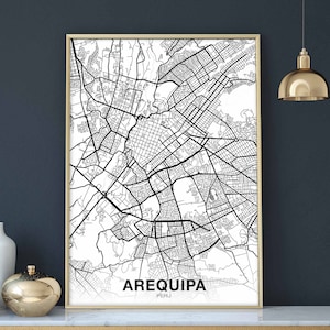 AREQUIPA Pérou carte affiche noir blanc ville natale ville impression moderne décor à la maison bureau décoration mur art dortoir chambre cadeau