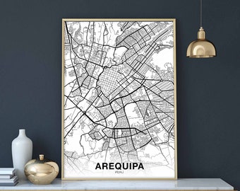 AREQUIPA Peru map poster black white Hometown City Print Modern Home Decor Office Decoration Wall Art Dorm Bedroom Gift