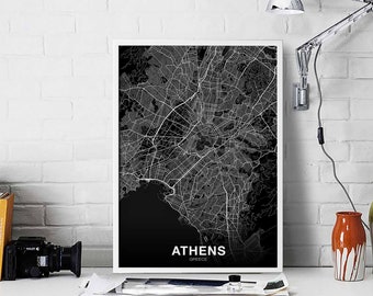 ATHENS  Greece map poster black white Hometown City Print Modern Home Decor Office Decoration Wall Art Dorm Bedroom Gift