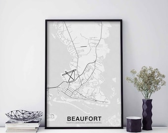 BEAUFORT North Carolina NC USA map poster black white Hometown City Print Modern Home Decor Office Decoration Wall Art Dorm Bedroom Gift