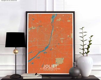 JOLIET Illinois USA map poster black white Hometown City Print Modern Home Decor Office Decoration Wall Art Dorm Bedroom Gift