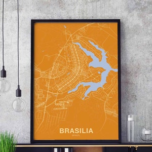 Póster con mapa de Brasilia, Brasil, ciudad natal, impresión a color, decoración moderna para el hogar, decoración de la oficina, arte de pared, dormitorio, regalo