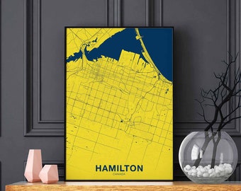 HAMILTON Canada map poster color Hometown City Print Modern Home Decor Office Decoration Wall Art Dorm Bedroom Gift