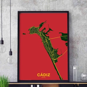 CADIZ Spanien Landkarte Poster Farbe Heimatstadt Stadt Druck Modernes Wohnkultur Büro Dekoration Wand Kunst Wohnheim Schlafzimmer Geschenk
