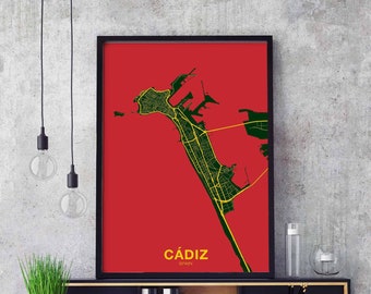 CADIZ Spain map poster color Hometown City Print Modern Home Decor Office Decoration Wall Art Dorm Bedroom Gift