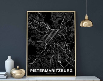 PIETERMARITZBURG South Africa map poster black white Hometown City Print Modern Home Decor Office Decoration Wall Art Dorm Bedroom Gift