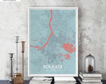 KOLKATA India map poster black white Hometown City Print Modern Home Decor Office Decoration Wall Art Dorm Bedroom Gift